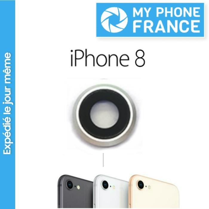 Vitre Cache Caméra pour IPHONE 8 ARGENT , SILVER Lentille en verre avec cadre Photo Arrière