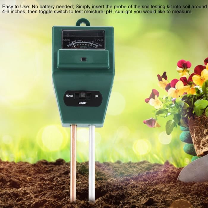 Ogquaton Humidimètre de Sol de qualité supérieure 3-en-1 capteur dhumidité mètre PH testeur de Sol détecteur dhumidité testeur pour Plante de Jardin Fleur 1Pc Vert 
