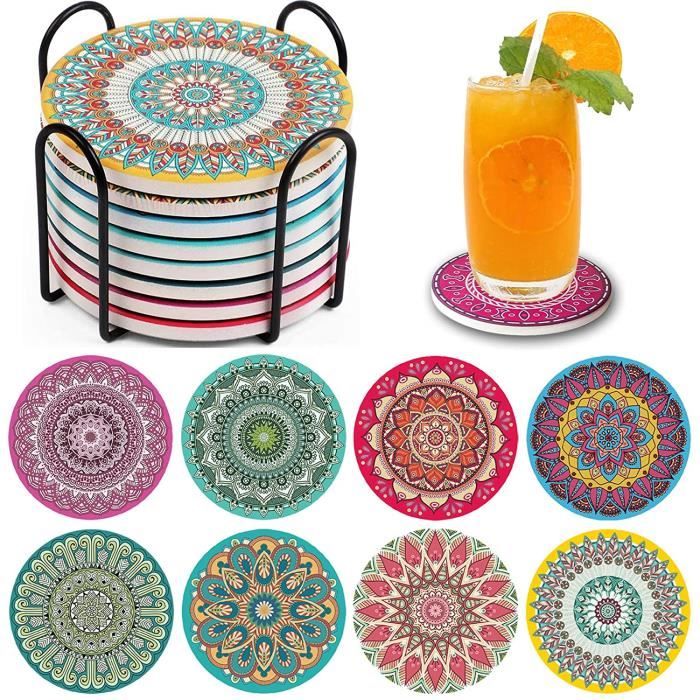 8 Dessous De Verre En Céramique Absorbante Avec Support Métal - Motifs élégants Pour Table