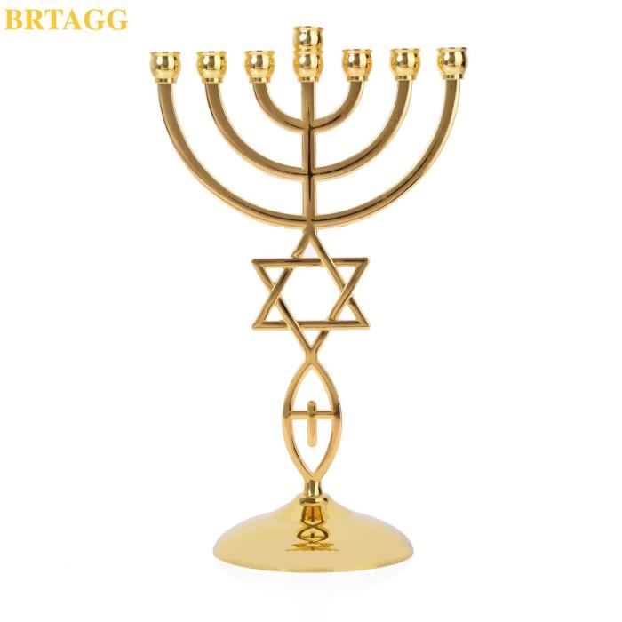 Porte-bougie Menorah en forme d'étoile d'or, 7 branches, en métal, en laiton mas