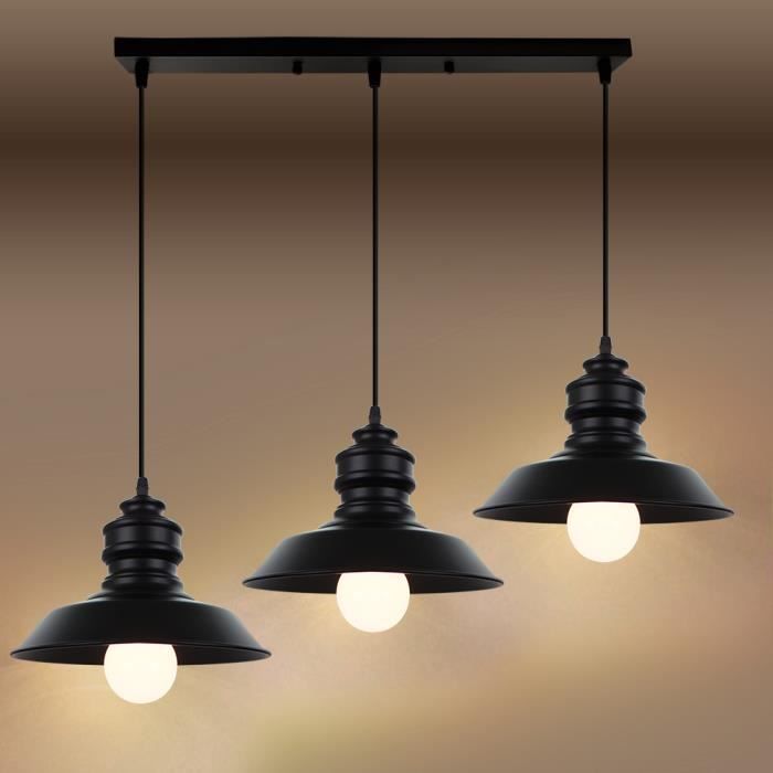 Vintage Suspension Luminaire Industrielle 3 Lampes E27 Corde