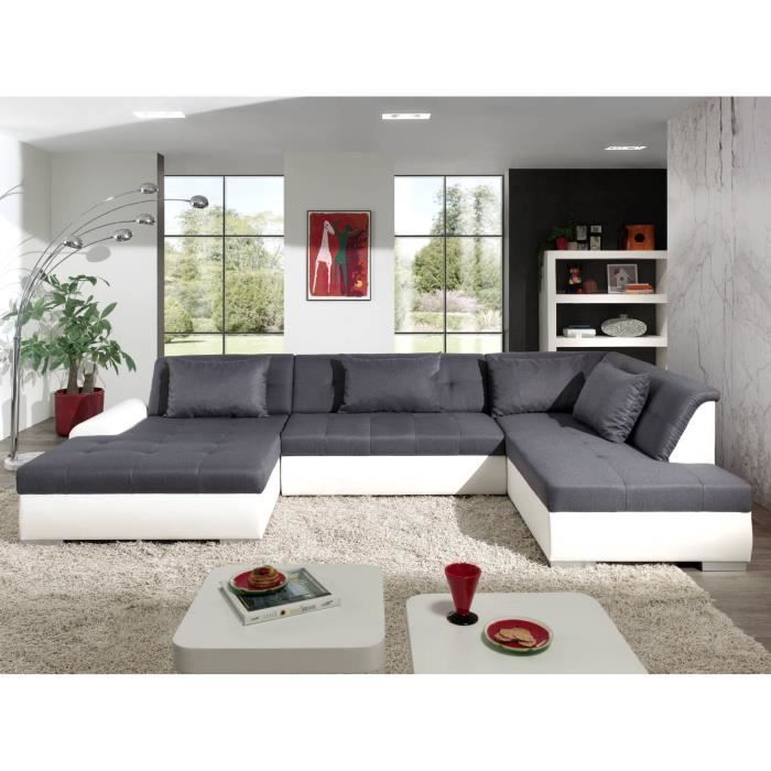 utah canape d angle panoramique xxl en u convertible en simili et tissu droit couleur blanc gris achat vente canape sofa divan cdiscount