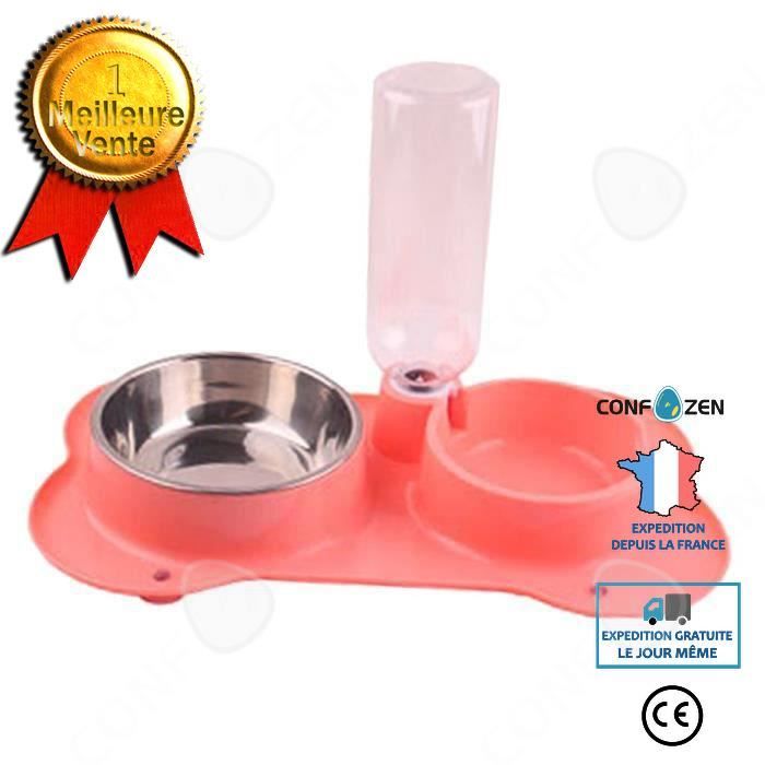Meilleurs prix pour CONFO 2-En-1 Gamelle Chien Distributeur D'alimentation D'eau Automatique Antidérapant Rose