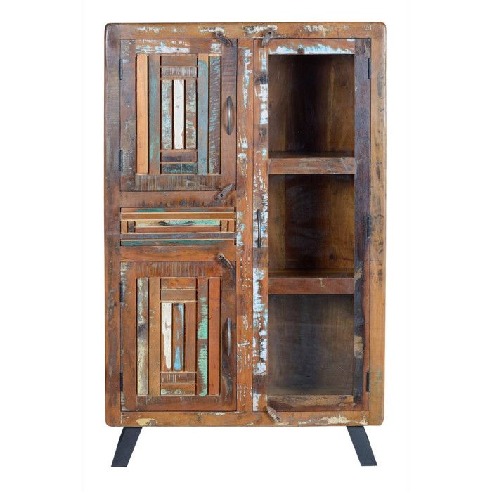 Armoire - Giner y Colomer - Bois Recyclé - 3 Portes - 1 Tiroir - Multicolore