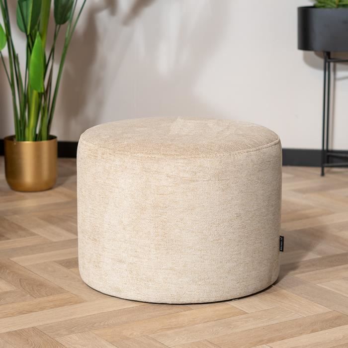 Pouf Industriel Myles DIMEHOUSE Tissu Chiné Taupe Style