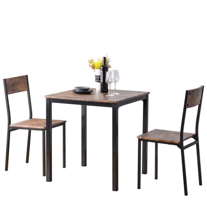 Ensemble Table avec 2 Chaises pour Balcon, Salon et Salle à Manger, 70x70x75 cm, Brun Vintage