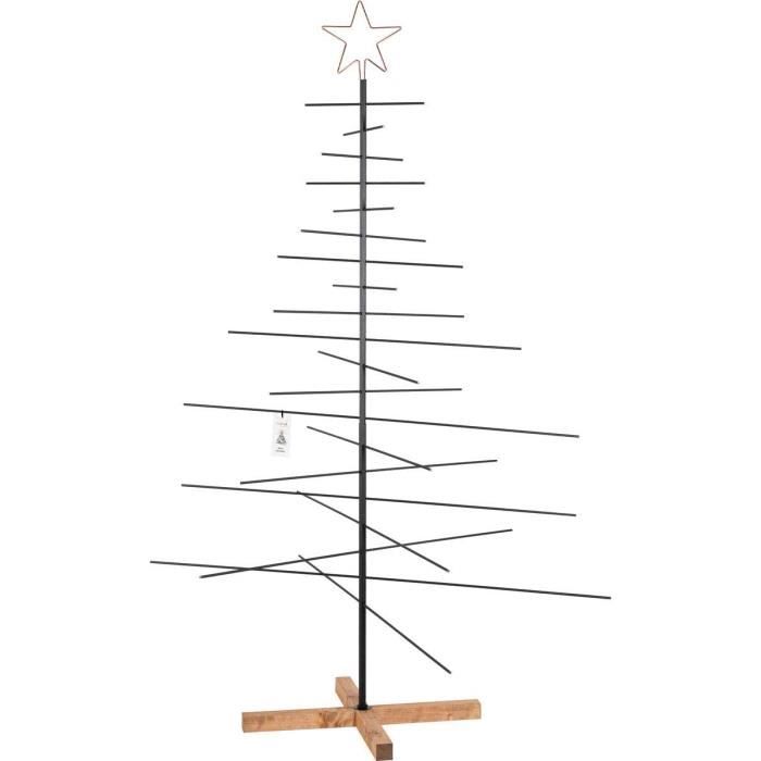 FAIRYTREES 180cm Sapin de Noël artificiel en métal noir - socle en bois