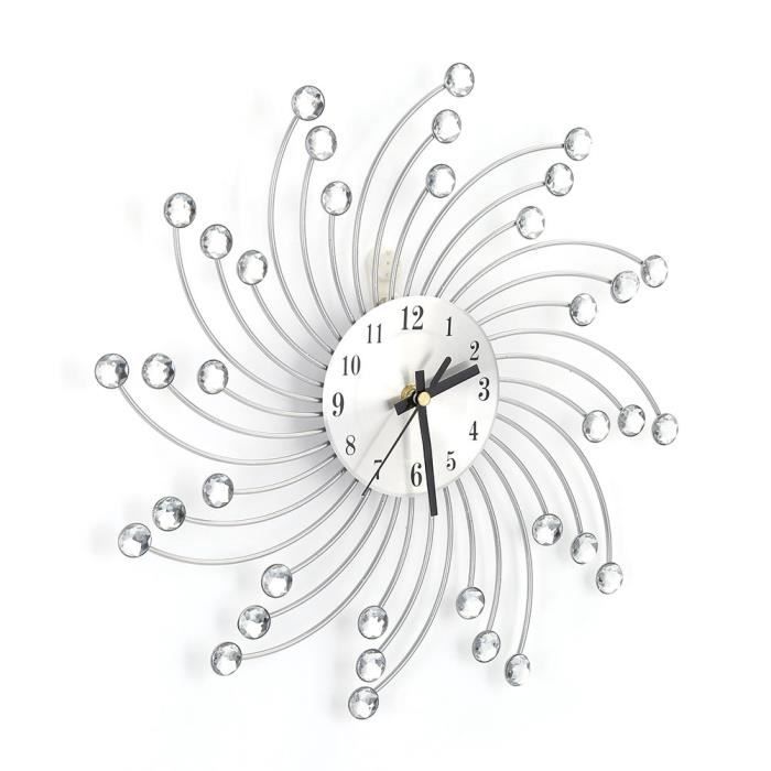Horloge diamant Horloge murale en m tal argent avec chiffres