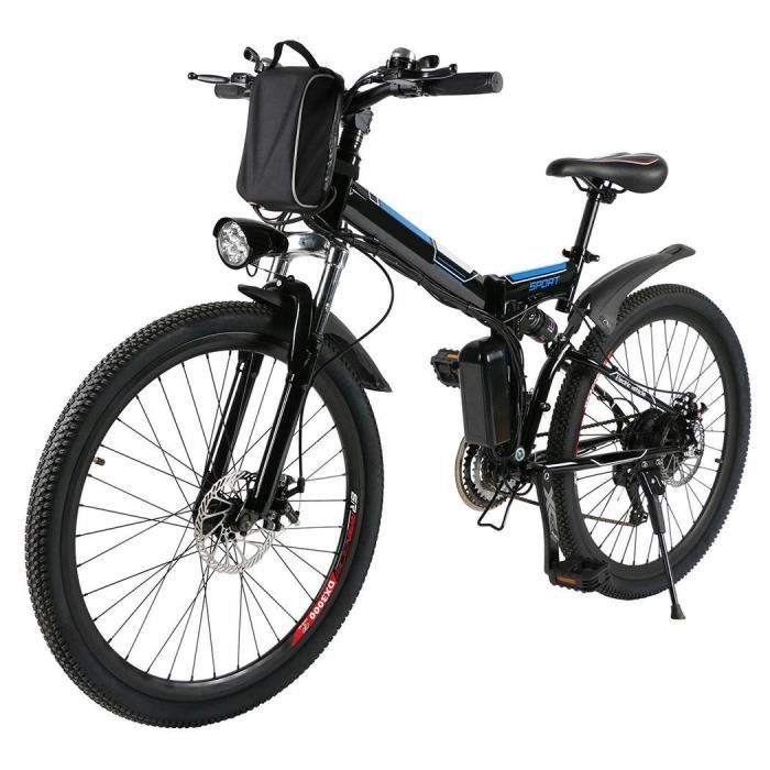 Velo electrique adulte Homme VTT 22 30 km h 8AH 36V 250W 26 pouces cadre pliant Noir EU Prise Cdiscount Sport