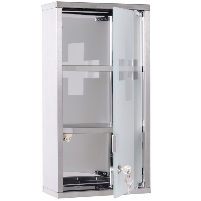 Armoire à pharmacie - HOMCOM - 2 étagères 3 niveaux verrouillable porte verre dépoli - inox - 25x12x48cm - argent