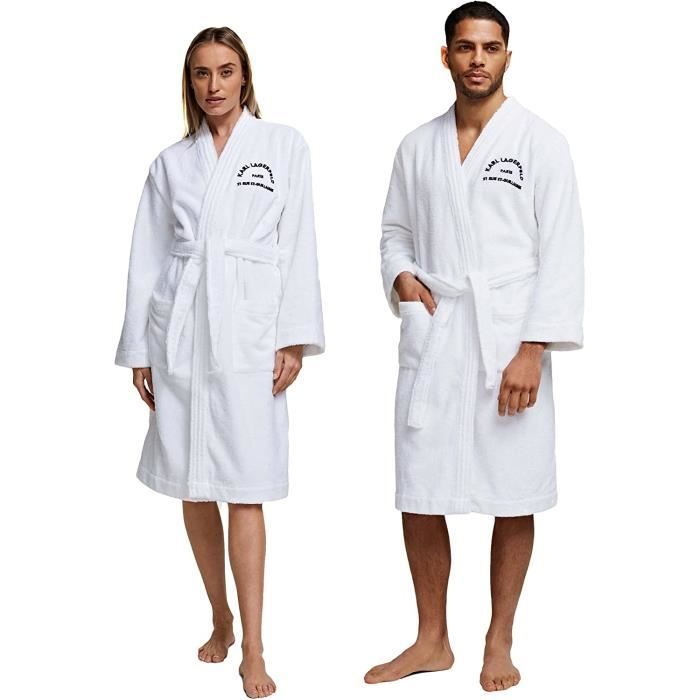 KARL LAGERFELD Unisex Address Logo Bathrobe Peignoir de Bain Mixte Cdiscount Maison