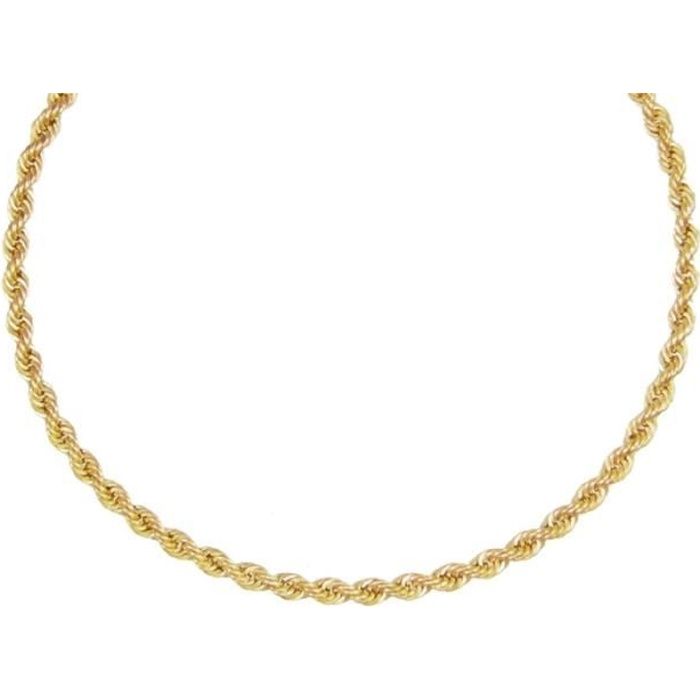 Collier Femme En Or Jaune 18 Carats - Maille Corde Avec Zircons Blancs, 45 Cm, Neuf Avec étiquettes