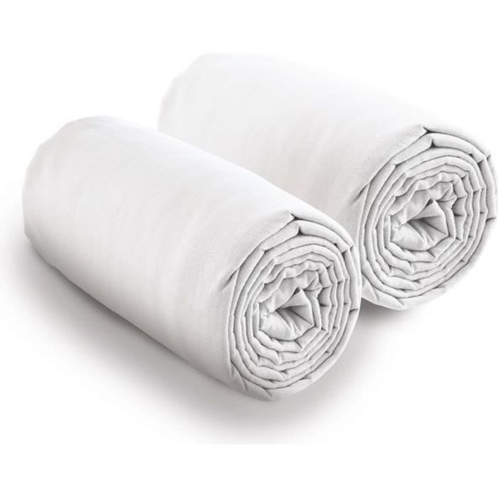 Lot de 2 draps housse 80x200 cm pour lit double 100% coton 80 X 200 Blanc -  Cdiscount Maison