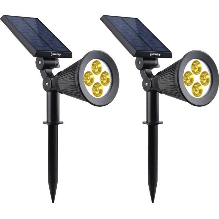 lot de 2 projecteurs solaires à led spiky - lumi jardin - 200 lumens - blanc chaud - etanche - 34 cm