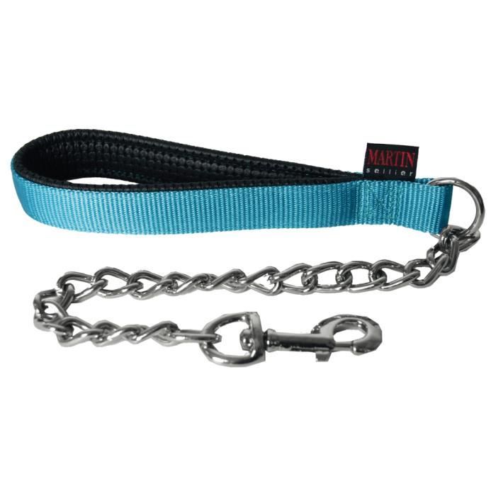Martin Sellier - Laisse en Chaîne Très Forte avec Nylon de 60cm pour Chien - Turquoise Bleu
