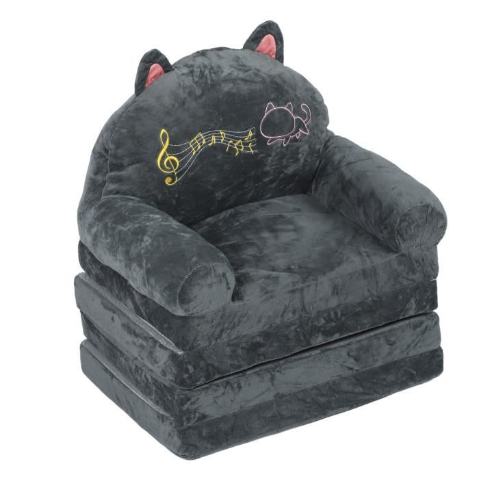 Canapé-lit Enfant MALLBEST 2 En 1 - Dossier Réglable | Housse Police Amovible | Mousse Haute Densité | Noir | Pour Chambre D'enfant