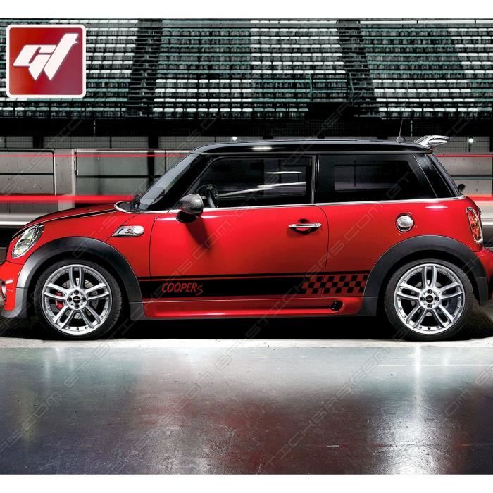 KIT Bandes Latérales MINI COOPER S Damiers - Couleur : NOIR MAT ...