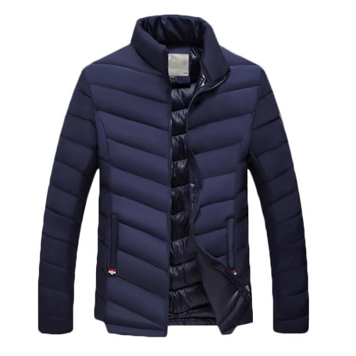 Doudoune homme bleue hiver slim col standup LEOCLOTHO Veste Aviateur Fermeture eclair Coupe classique Bleu Cdiscount Pret a Porter