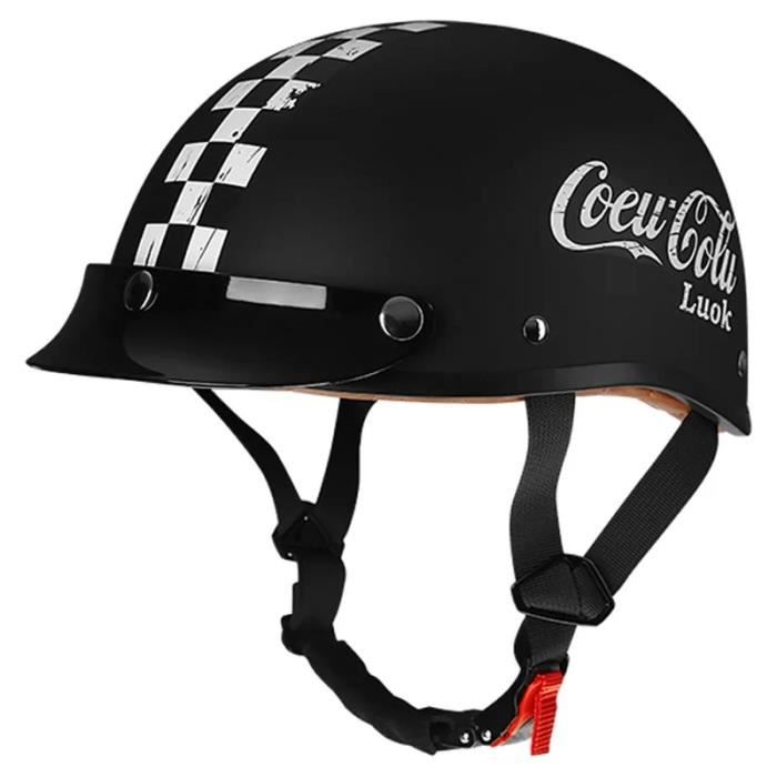 Casque Moto Homme Demi-Visage Rétro FRP Noir Mat - Protection Sûre Et Confortable