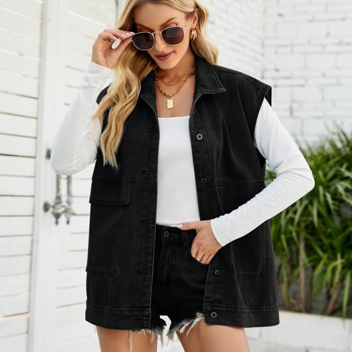 Gilet en Jean Femme Sans Manches Mode Fashion Printemps Ete Noir INSFITY Casual Col Chemise Noir Cdiscount Pret a Porter