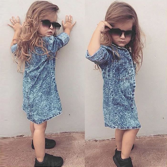 Tout Petit Bebe Filles Manches Longues Denim Chemise Unie Robe Jean Robes Bleu Bleu Cdiscount Pret A Porter