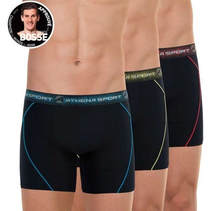 ATHENA Lot de 3 Boxers longs Homme Microfibre TRAINING Noir Noir Noir Cdiscount Pret a Porter
