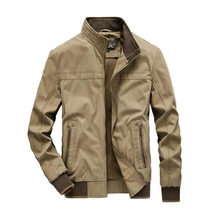 Blouson Printemps Homme en Coton Grande Tailles Veste D'extérieur Col  Montant