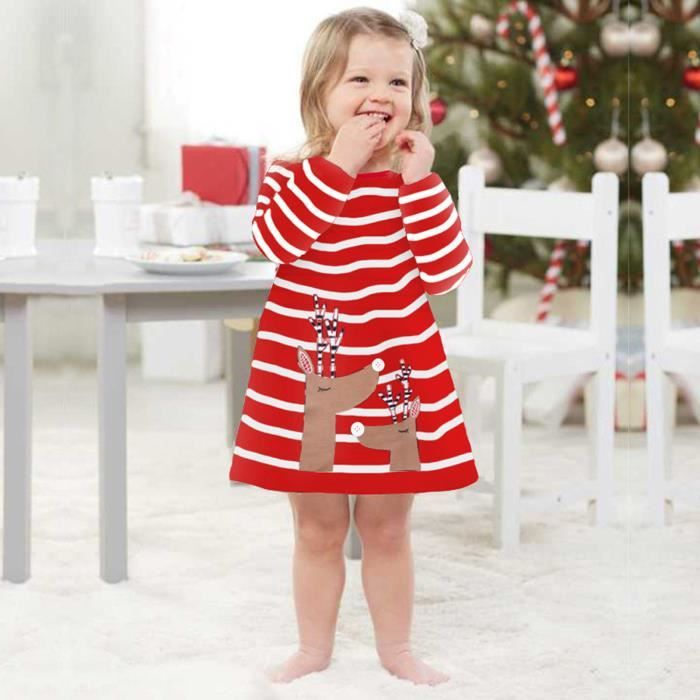Enfant en bas age enfants bebe filles cerf raye robe de princesse tenues Noel vetements rouge Rouge Cdiscount Pret a Porter