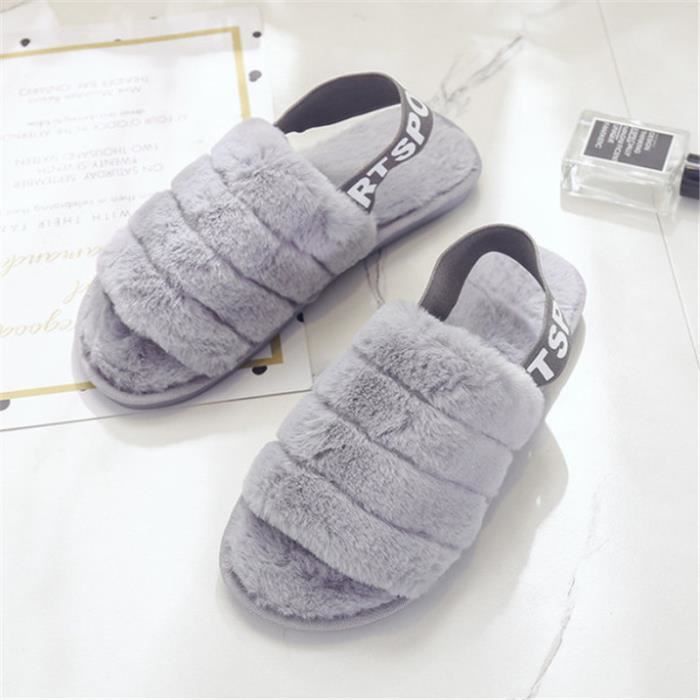 Pantoufles en peluche pour femme Gris YH Massage respirant