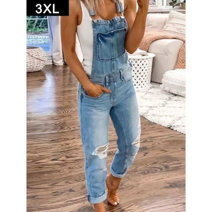 Salopette femme jeans croise Baggy a FR83OYA Light blue Cdiscount Pret a Porter