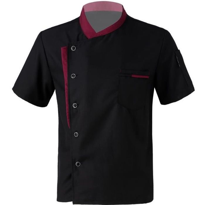 Veste de Chef Cuisine Uniforme iixpin Noir Manches Courtes avec Poche