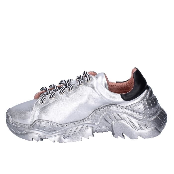 N???�21 Baskets Femme Argent Cuir BF335 Argent - Cdiscount Chaussures