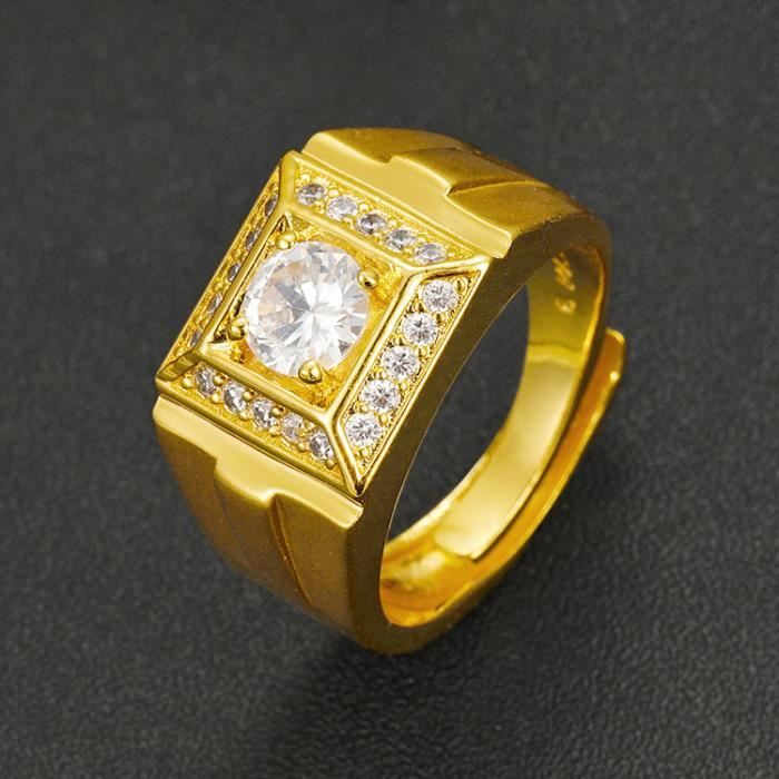 Bague pour homme en plaqu or 18k avec CZ blanc taille ouverte