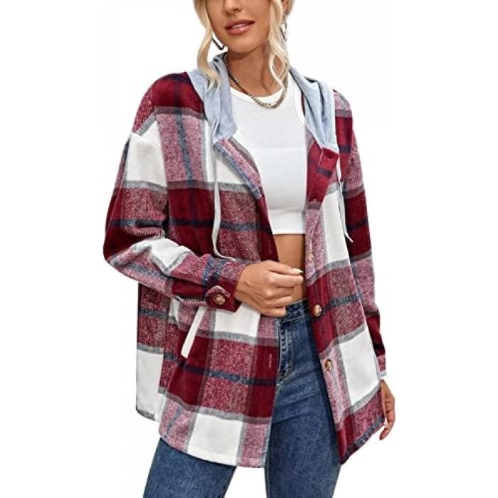 Veste Carreaux Femme a Capuche Chemise a Carreaux Polaire Elegant avec Boutons Blouson a Carreaux Blouse Manches Longues red Cdiscount Pret a Porter