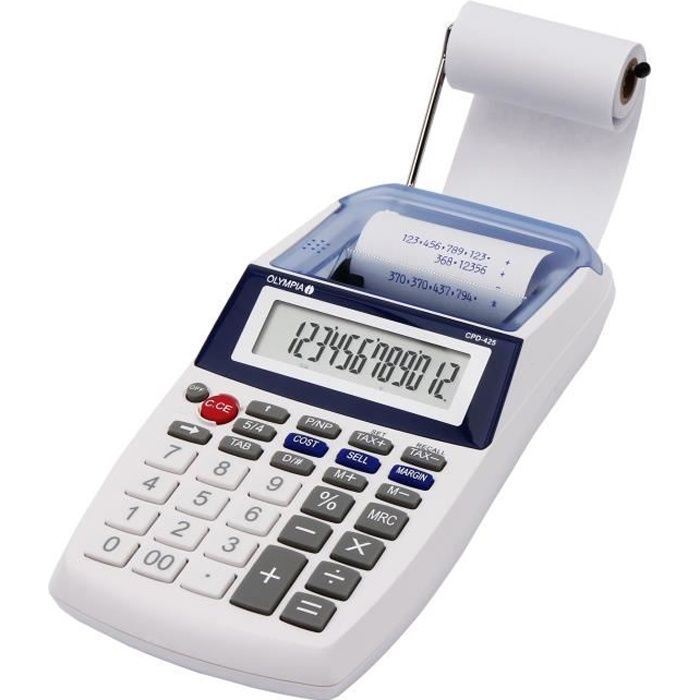 Calculatrice imprimante - OLYMPIA - CPD 425 - Écran LCD 12 chiffres - 1199×1022×457 mm - Rouleau encreur IR40 (bleu)
