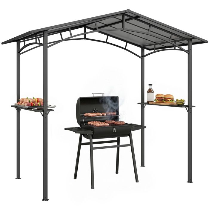 Tonnelle de barbecue extérieur - Outsunny - 2 étagères latérales résistant aux intempéries - aluminium - 246x149x230cm - noir
