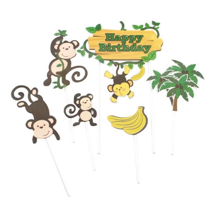 4 Ensembles Joyeux Anniversaire Gateau Toppers Mignon Singe Foret Inserts Cupcake Decor Fournitures De Figurine Decor De Gateau Cdiscount Maison