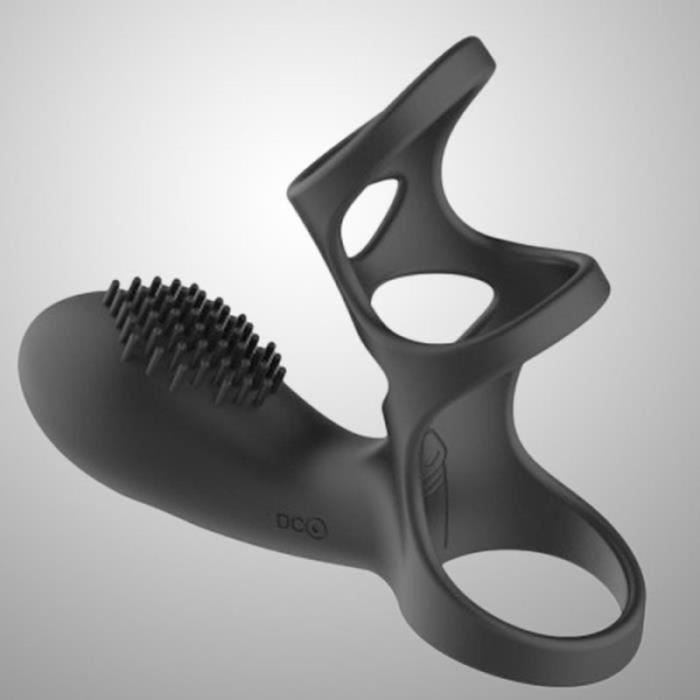 cockring noir vibrant stimulation clitoridienne lapin coquin vibrations puissantes anneau testicules retardement éjaculation silicone réaliste ergonomique discret pochette rangement
