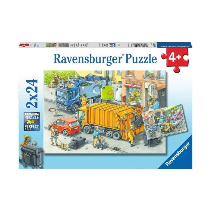 Puzzle pour enfants - RAVENSBURGER - Camion poubelle et dépanneuse - 2x24  pièces - Multicolore - Cdiscount Jeux - Jouets