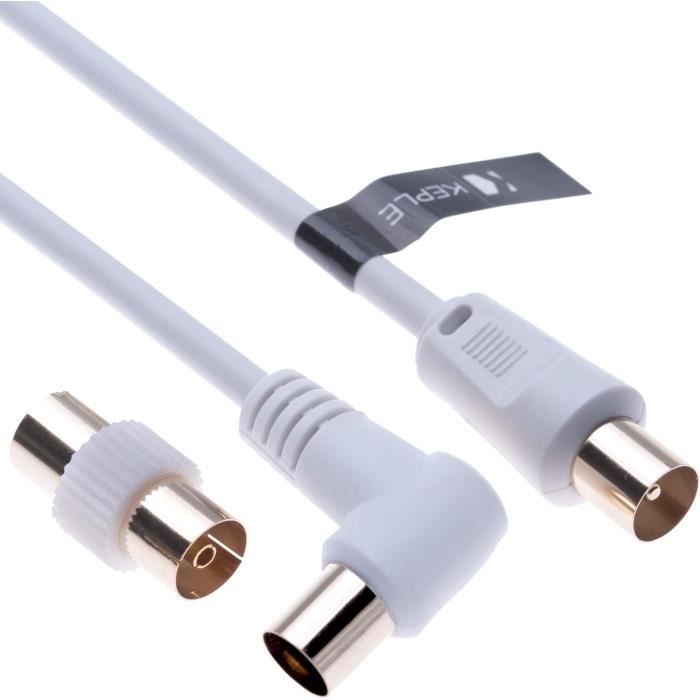 Câble Adaptateur Coaxial Mâle F Vers Mâle F - Blanc, 75dB, Pour TV/antenne