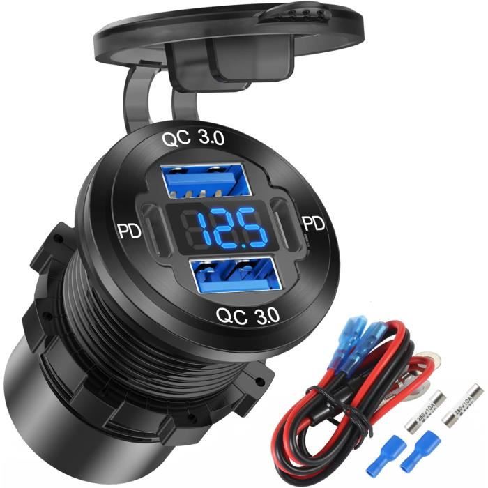 Prise USB 12V Obeaming - Double Port USB-C/QC3.0 24W Aluminium Pour Camping-Car, Bateau, Véhicule