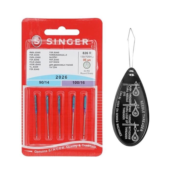 Singer Jeans 2026 Lot de 5 Aiguilles pour Machine à Coudre, Tailles Assorties 90/14 et 100/16