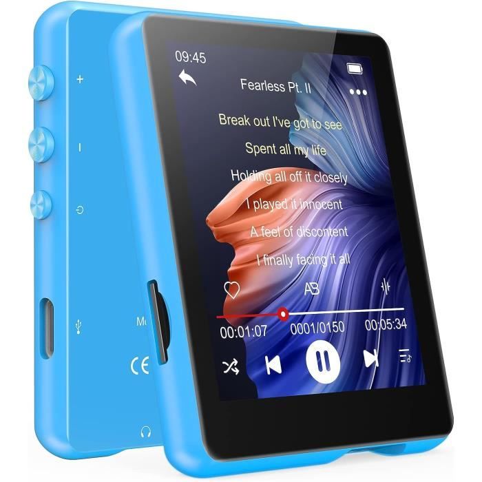 Lecteur MP3 Bluetooth Avec Boîtier Métallique - Écran 2,4" Courbé, Mémoire 32Go (Extensible 128Go), Haut-Parleur, Radio FM, Enregistrement - Autonomie 48h - 6