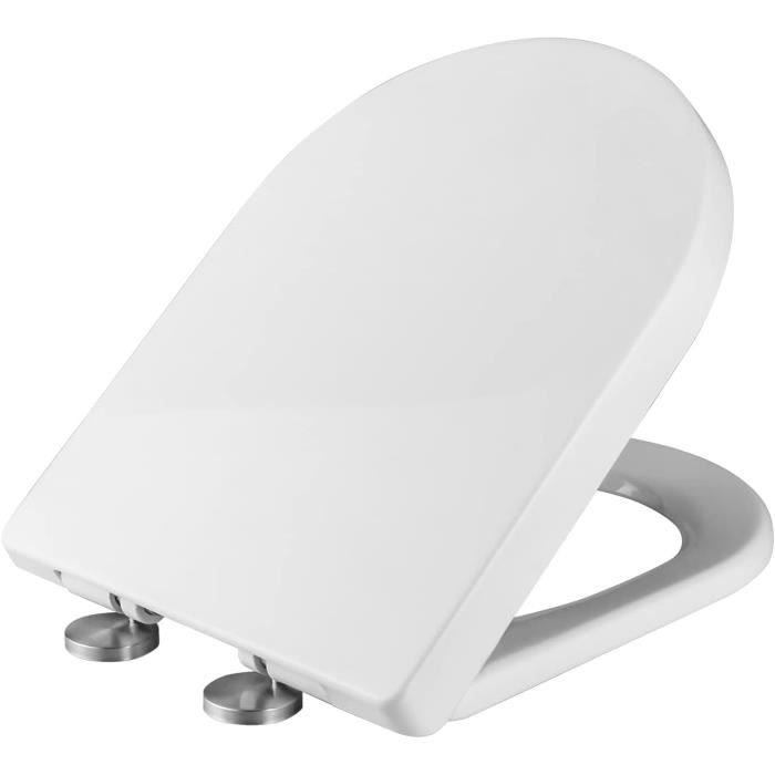 Abattant WC Forme D Universel - Fermeture Douce - Support Jusqu'à 200 Kg - Blanche - Revêtement Nano Anti-rayures