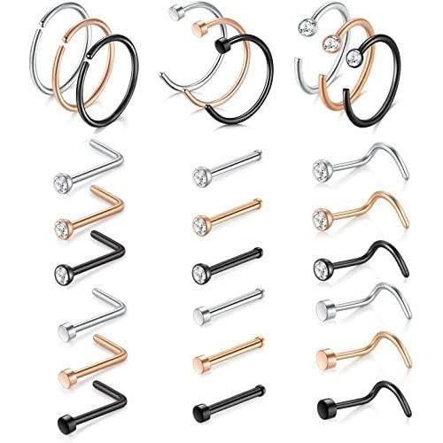 Incaton Piercing Nez 20g Percing au Nez 0.8mm Piercing Nez Anneau Nez Piercing Acier Inoxydable
