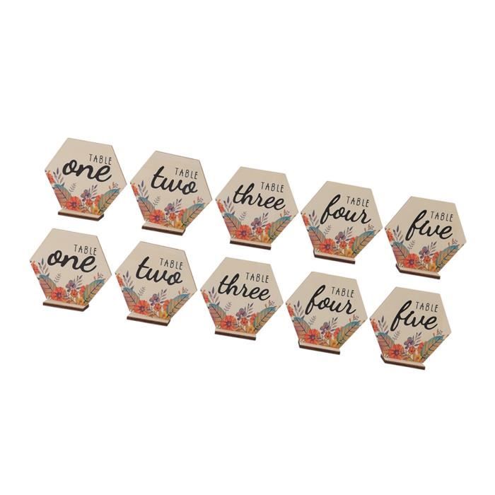 Chiffres Table Bois 1-10 Avec Base - Numéros De Table Mariage, Fête Et événement En Style Hexagonal
