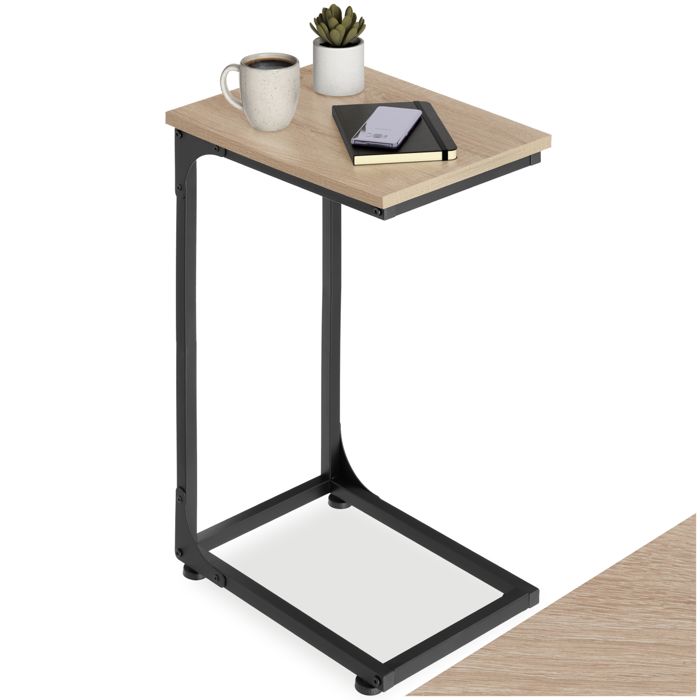 Table basse - TECTAKE - Table dappoint ERIE bois et acier forme de C style industriel 40 x 30 x 63 cm - Bois clair/Chêne sonoma