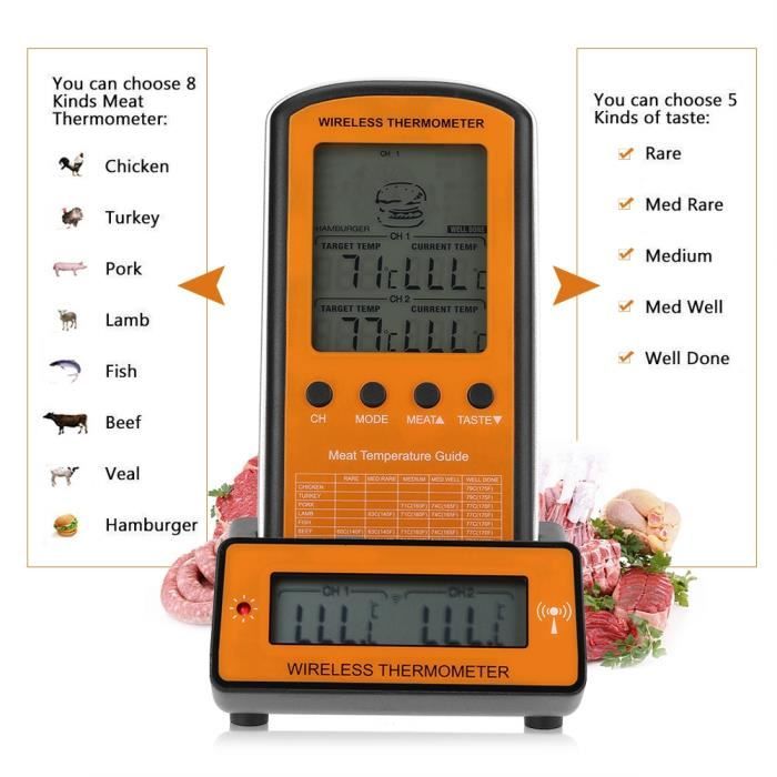 Thermomètre à Viande Intelligent Sans Fil 4-Sondes