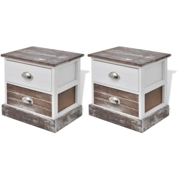 vidaXL Table de chevet 2 pcs Marron et Blanc