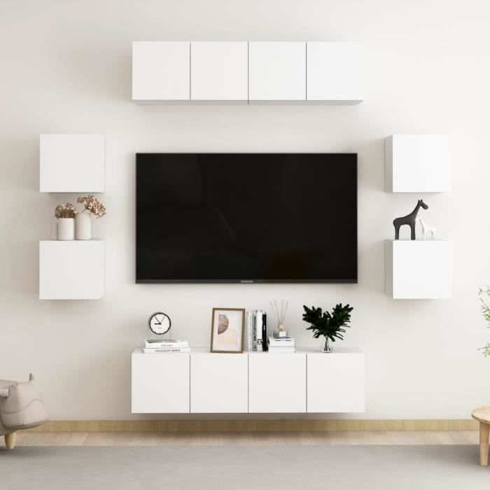 Ensemble de meubles TV - VIDAXL - Blanc - Bois - Panneaux de particules - Contemporain
